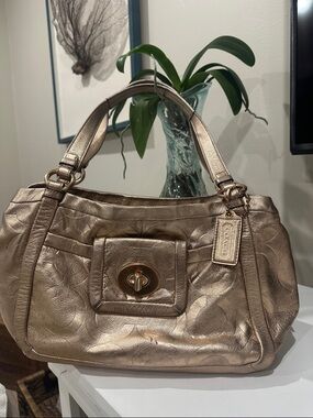 Coach Embossed Optic C Metallic Rose Gold Shoulder Bag